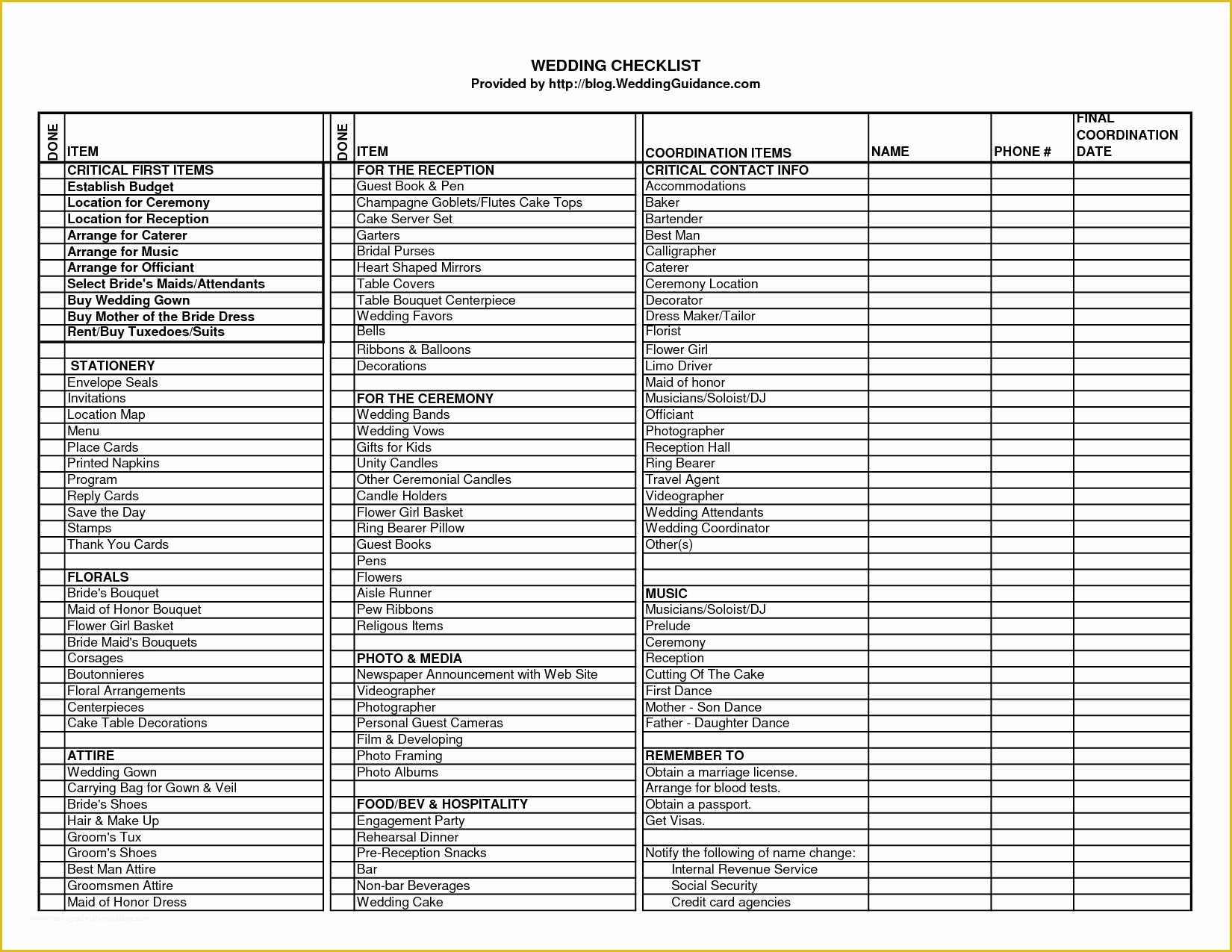 Free Printable Wedding Planning Templates Of Wedding Ceremony Checklist