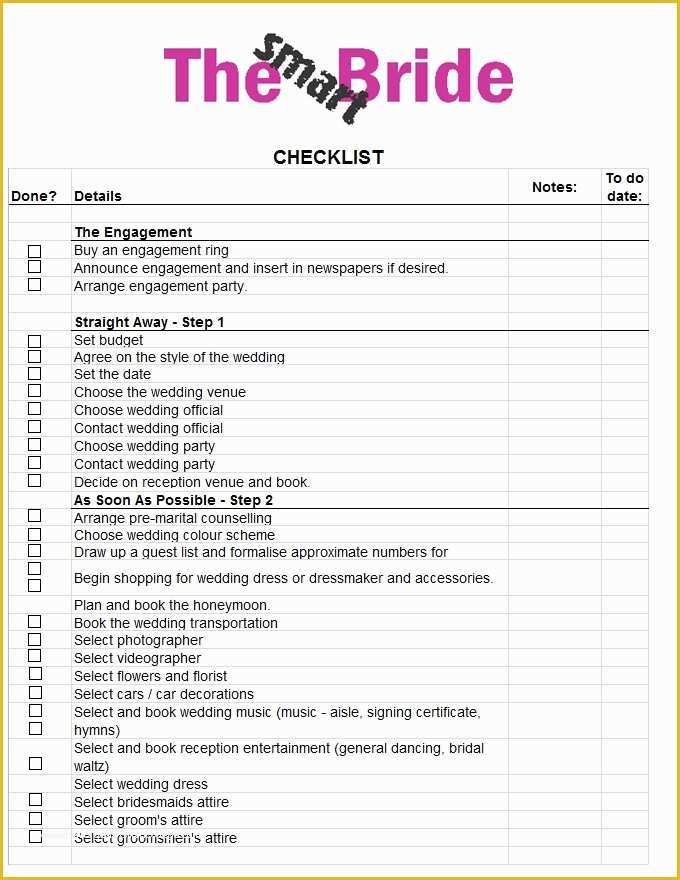 Free Printable Wedding Planning Templates Of Wedding Checklist Template