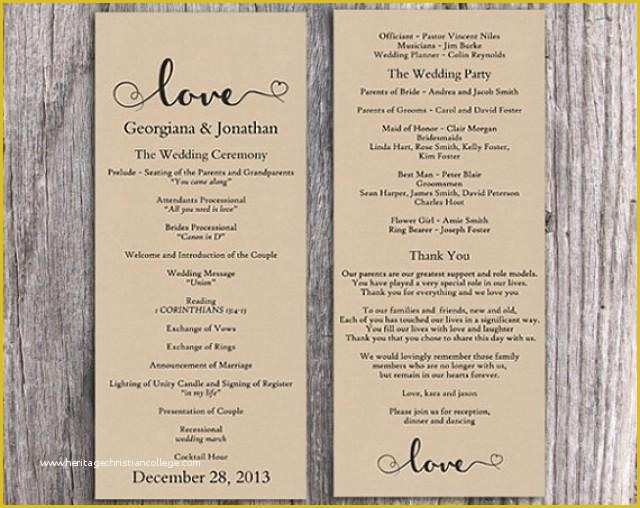 Free Printable Wedding Program Templates for Word Of Burlap Wedding Program Template Diy Editable Word File