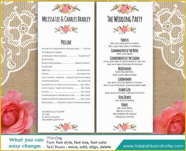 Free Printable Wedding Program Templates for Word Of Diy Printable Program Wedding Template Instant Download