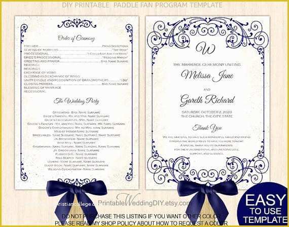 Free Printable Wedding Program Templates for Word Of Navy Blue Vintage Scroll Fan Program Template Paddle Fan