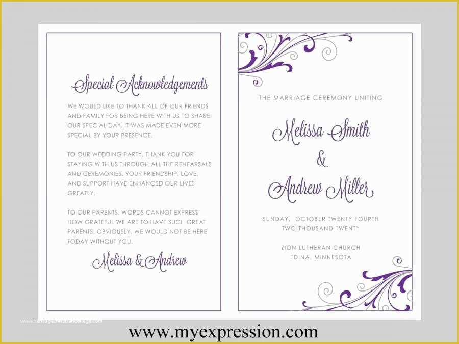 Free Printable Wedding Program Templates for Word Of Wedding Program Template – Swirl and Flourish Purple