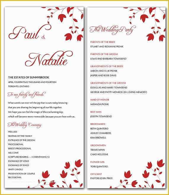 Free Printable Wedding Program Templates Word Of Diy Red Wild Flowers Wedding Program Microsoft Word
