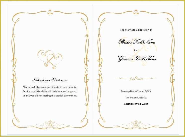 Free Printable Wedding Program Templates Word Of Free Wedding Program Templates