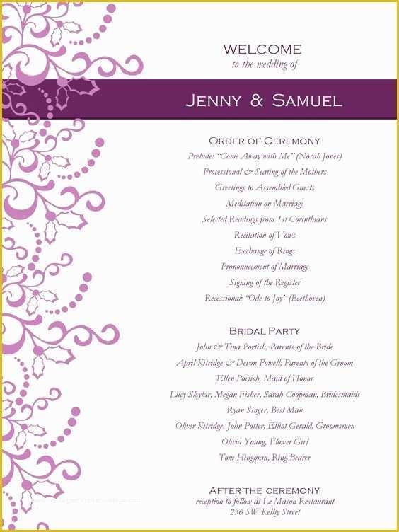 Free Printable Wedding Program Templates Word Of Wedding Program Templates Free