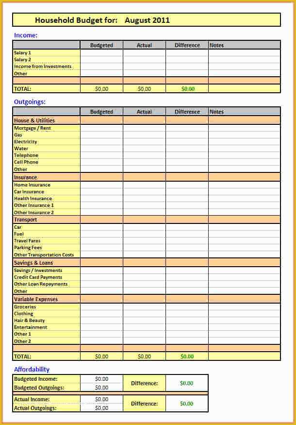 Free Printable Weekly Budget Template Of 10 Household Monthly Bud Spreadsheet