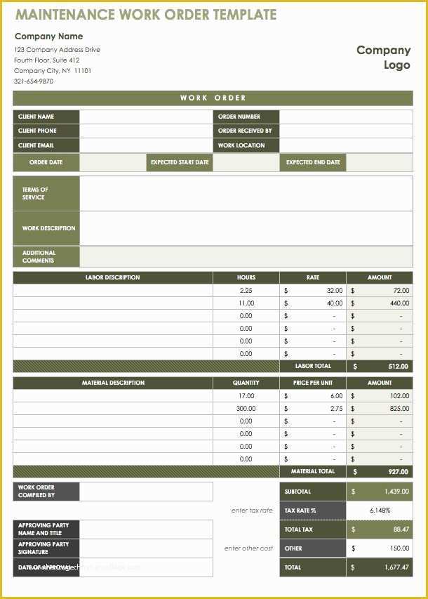 Free Printable Work order Template Of 15 Free Work order Templates