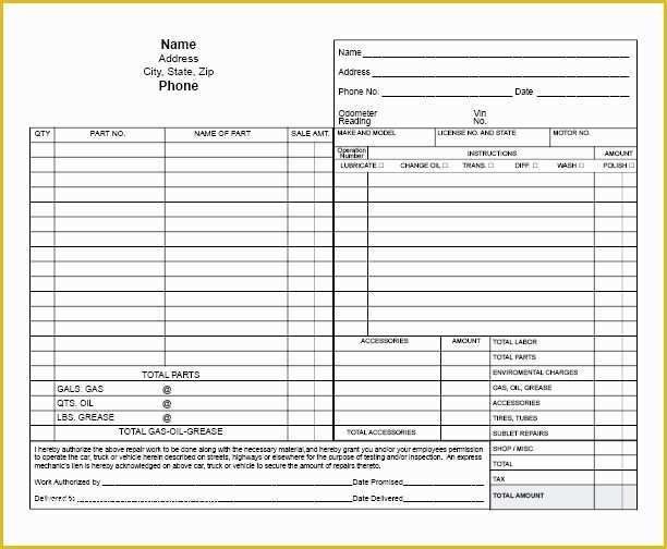 Free Printable Work order Template Of Automotive Repair orders Templates