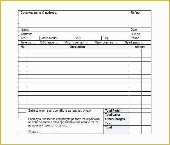 Free Printable Work order Template Of Free Auto Repair Work order Template