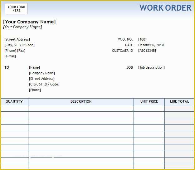 Free Printable Work order Template Of Free Printable Work order Template