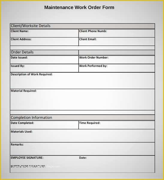 Free Printable Work order Template Of Free Printable Work order Template