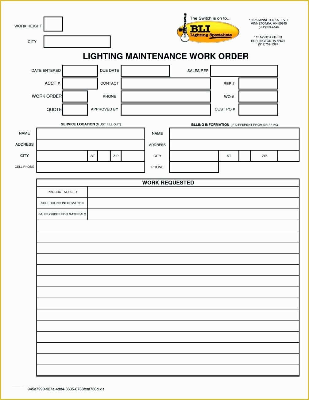 Free Printable Work order Template Of Free Printable Work order Template