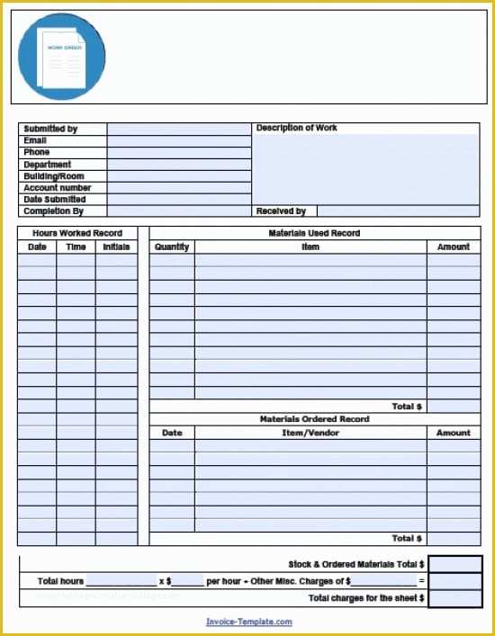 Free Printable Work order Template Of Free Work order Invoice Template Excel Pdf