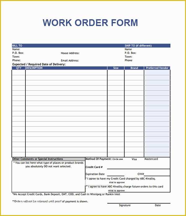 Free Printable Work order Template Of order form Template 19 Download Free Documents In Pdf