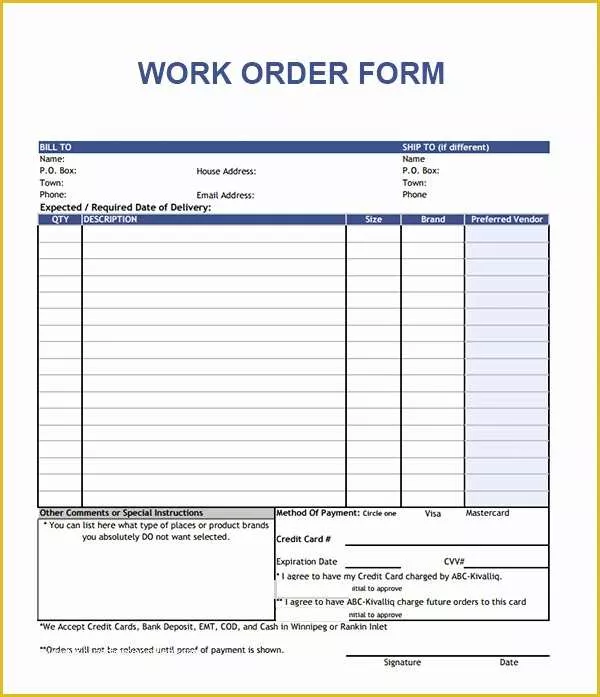 Free Printable Work order Template Of order form Template 19 Download Free Documents In Pdf