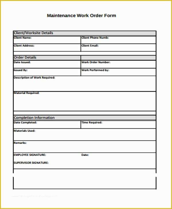 Free Printable Work order Template Of Sample Work order form 10 Free Sample Example format