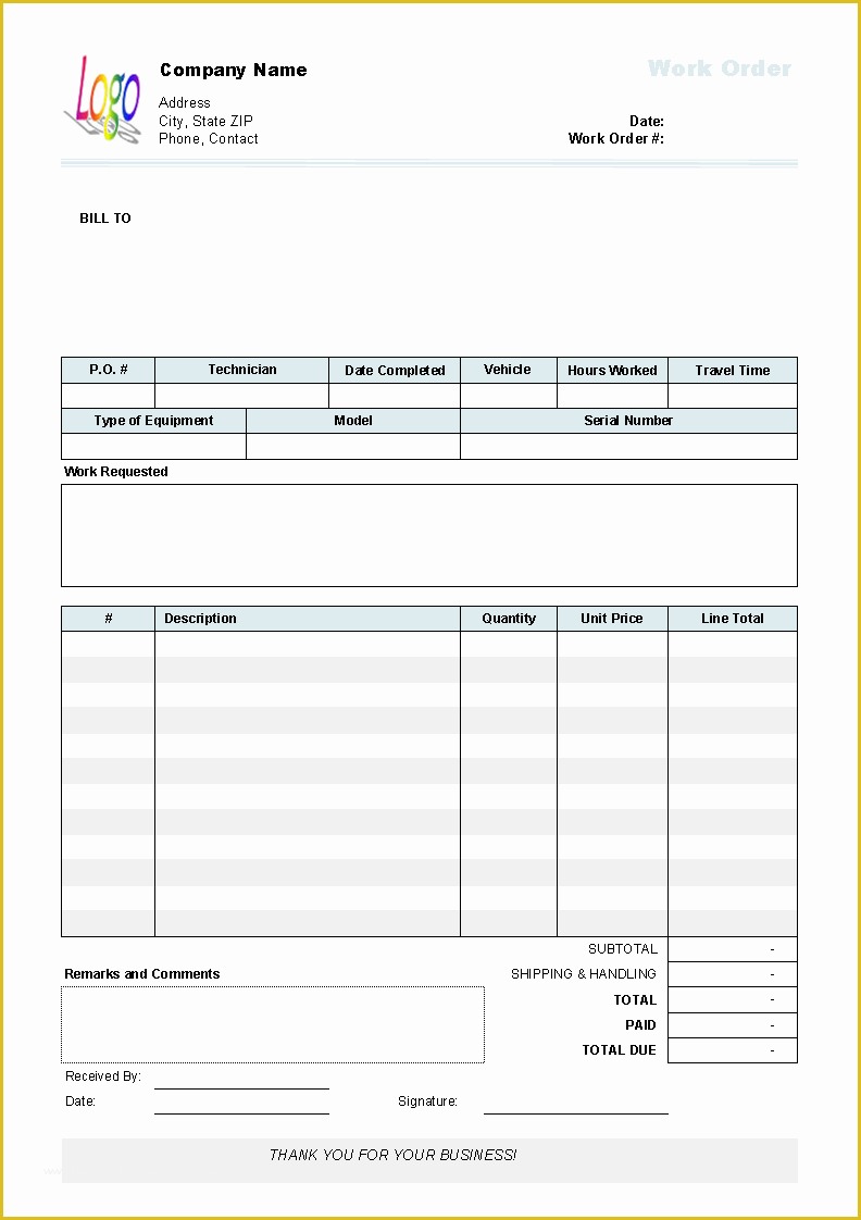 Free Printable Work order Template Of Work order Template Uniform Invoice software
