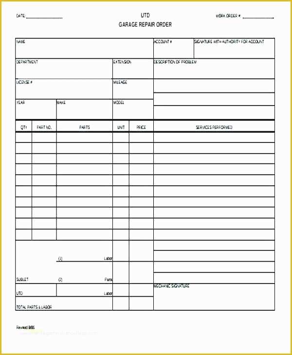 Free Printable Work order Template Of Work order Template Word Auto Shop Work order Template Ms