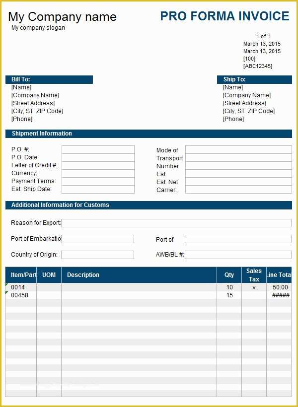 Free Pro forma Template Of 15 Sample Proforma Invoice Template for Download