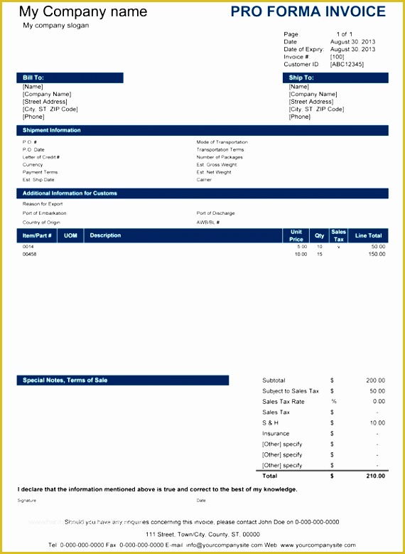 Free Pro forma Template Of 5 Proforma Invoice Templates Sampletemplatess