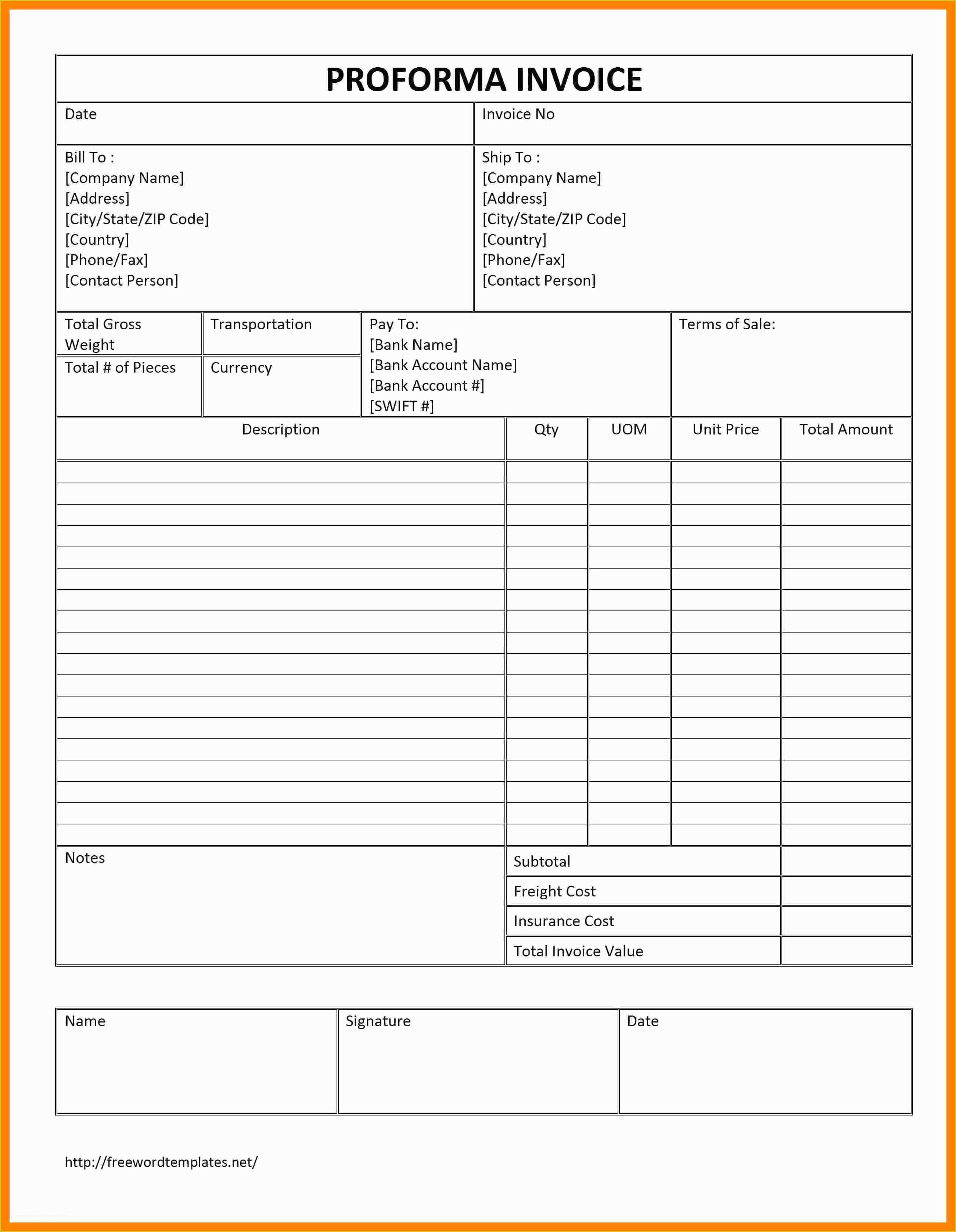 Free Pro forma Template Of 7 Contoh Proforma Invoice