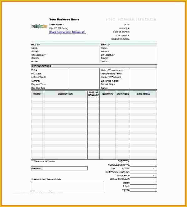 Free Pro forma Template Of 9 Pro forma Invoice form