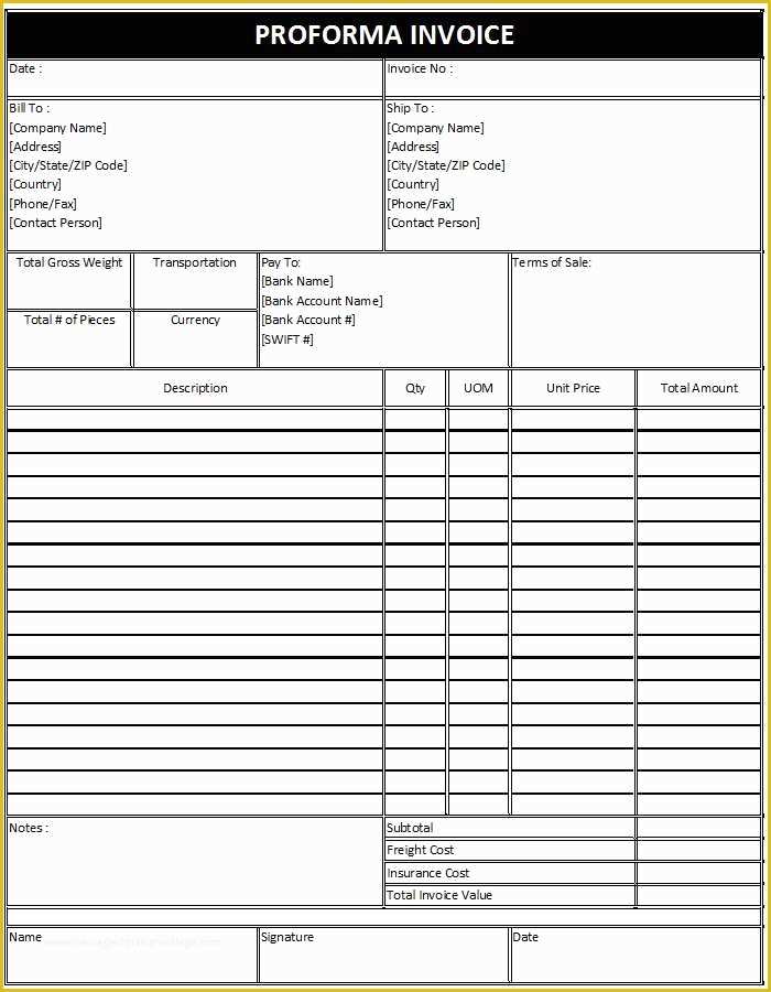 Free Pro forma Template Of Free Proforma Invoice Template Template