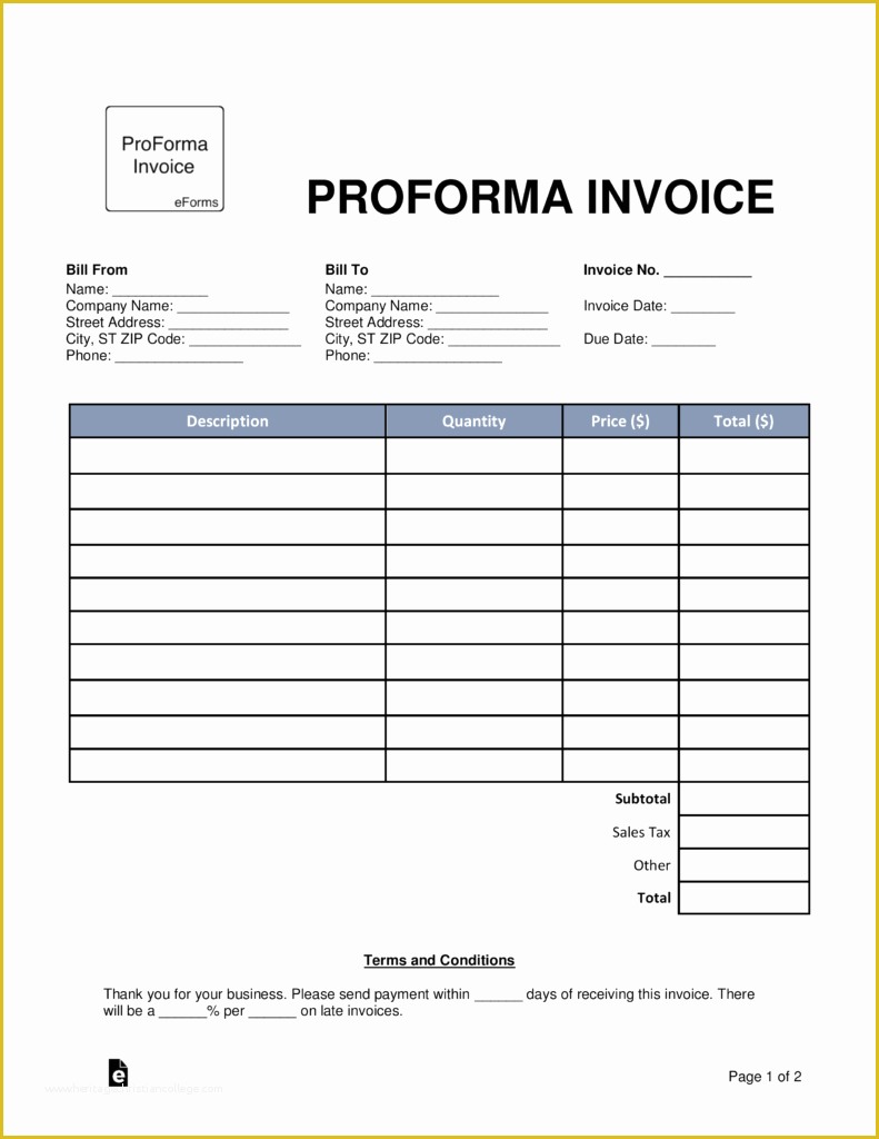 Free Pro forma Template Of Free Proforma Invoice Template Word Pdf