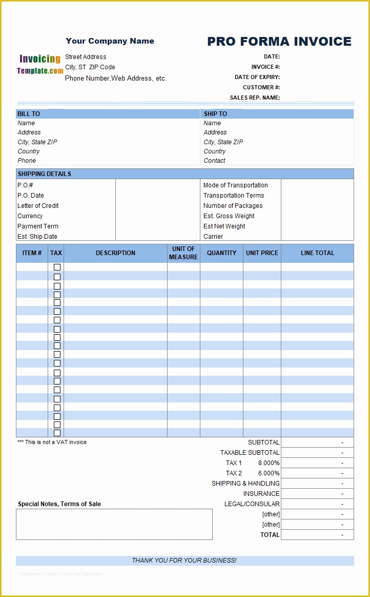 Free Pro forma Template Of Proforma Invoice format In Excel