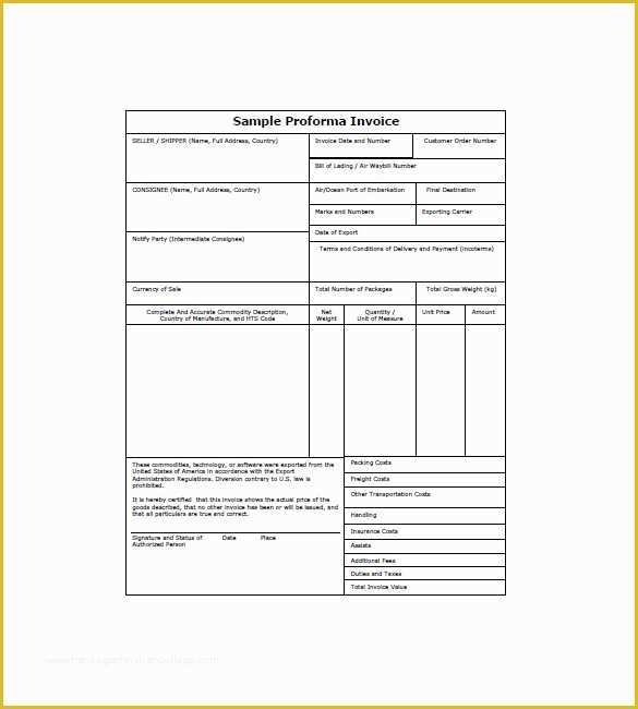 Free Pro forma Template Of Proforma Invoice Template Pdf Free Download