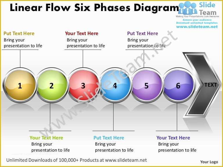 Free Process Flow Template Of Business Power Point Templates Linear Flow Six Phases