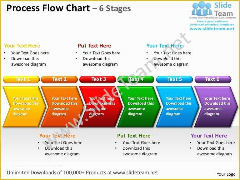 Free Process Flow Template Of Process Flow Chart 6 Stages Powerpoint Templates 0712