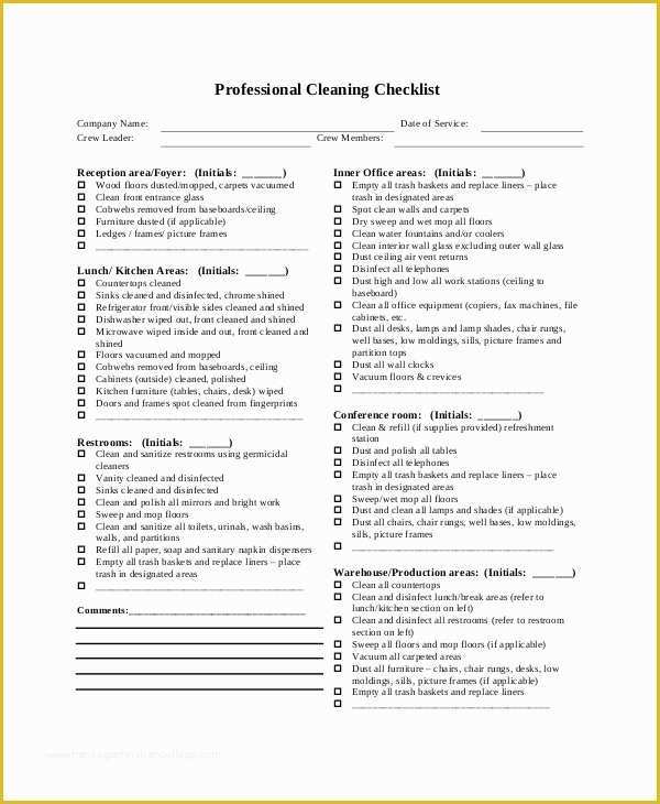 Free Professional House Cleaning Checklist Template Of Checklist Template 19 Free Word Excel Pdf Documents