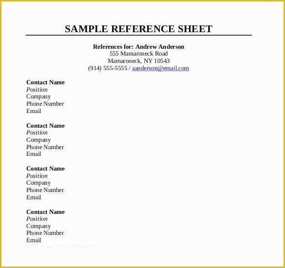 Free Professional References Template Of 10 Reference Sheet Templates