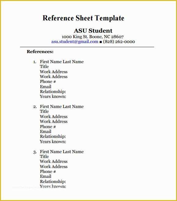 Free Professional References Template Of 12 Sample Reference Sheet Templates to Download