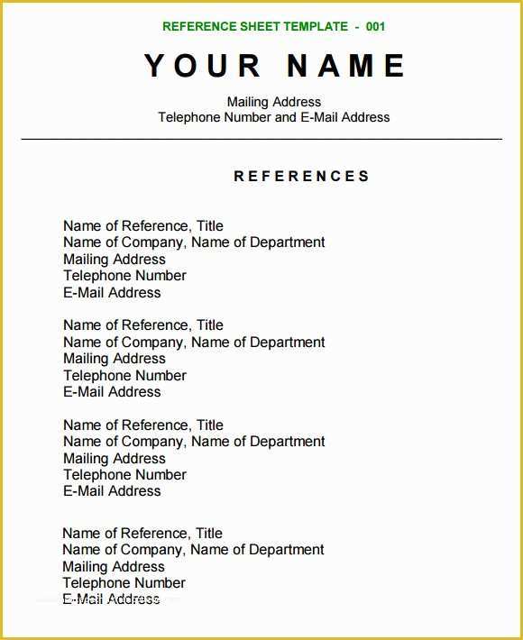 Free Professional References Template Of 12 Sample Reference Sheets