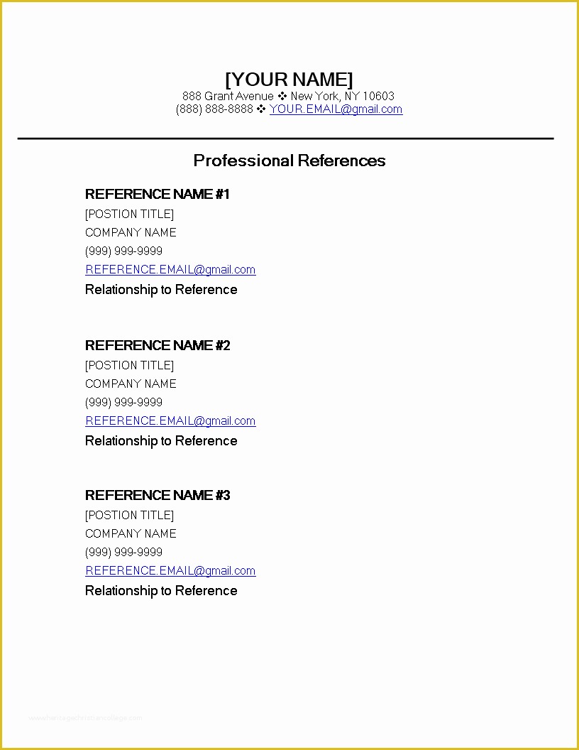 Free Professional References Template Of Free Professional Reference Page Template