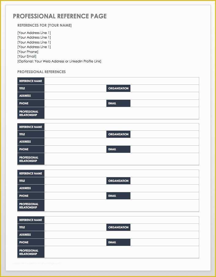 Free Professional References Template Of Free Reference List Templates