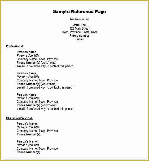 Free Professional References Template Of Free Resume References Template