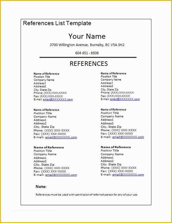 Free Professional References Template Of Professional Reference List Template Word