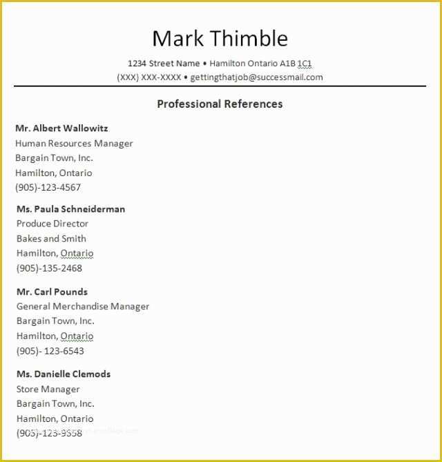 Free Professional References Template Of Professional Reference List Template Word