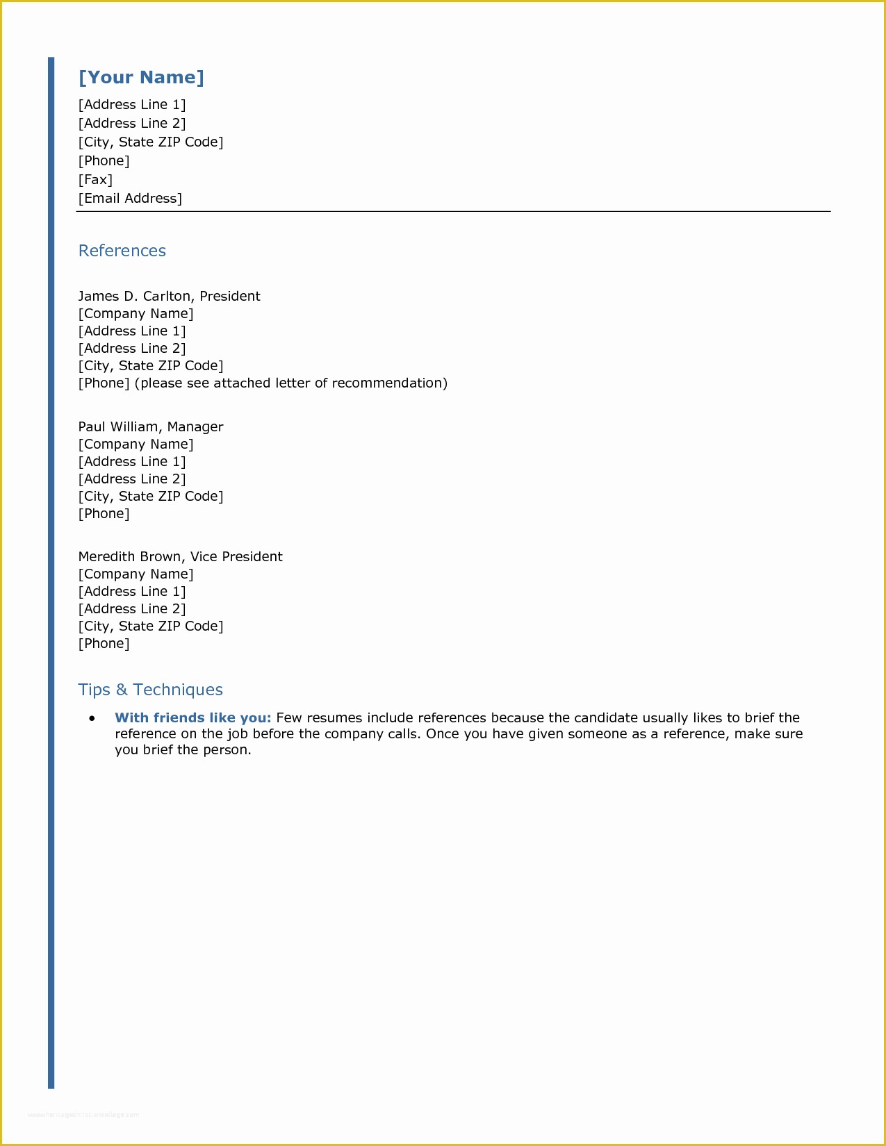 Free Professional References Template Of Professional Reference List Template Word