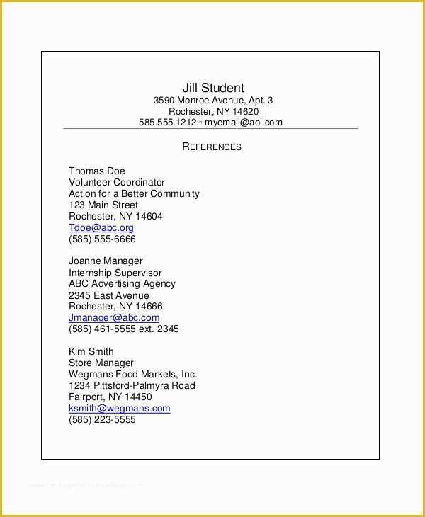 Free Professional References Template Of Reference Page Template