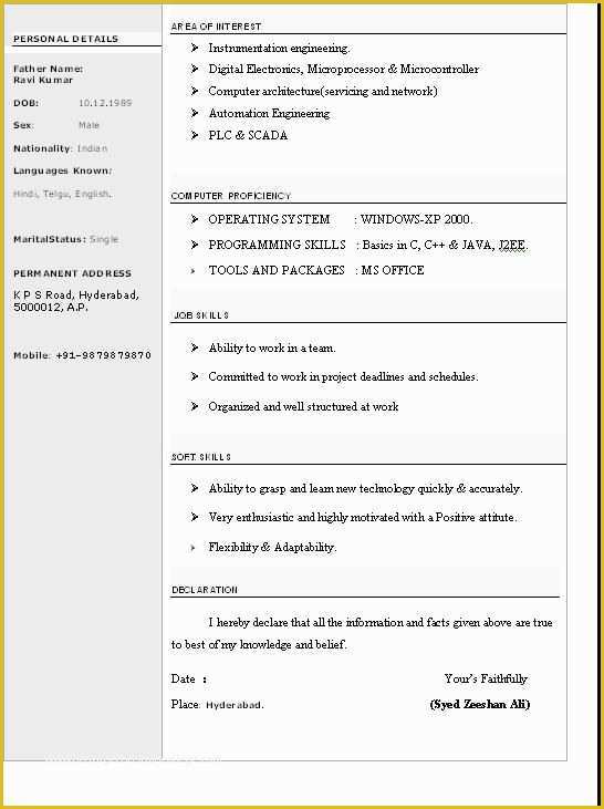 Free Professional Resume Templates Word Of Cv format Word Free Professional Cv format In Ms Word Doc