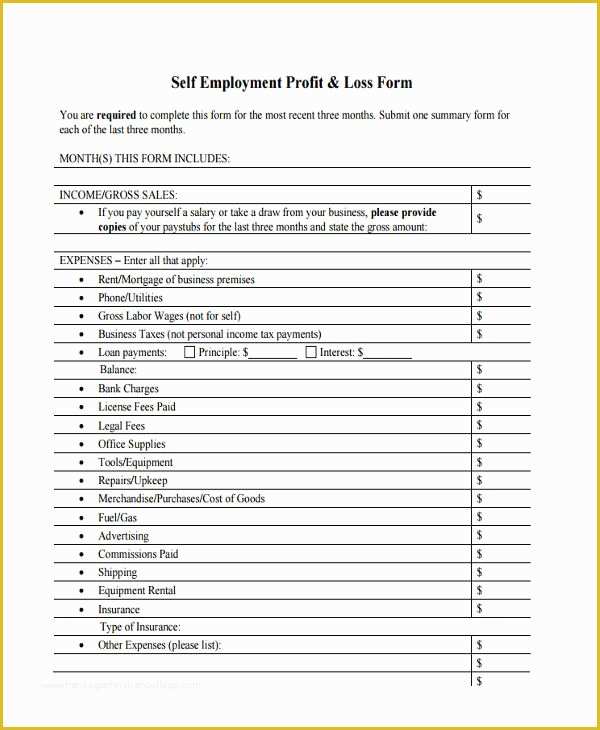 Free Profit and Loss Template for Self Employed Of 8 Profit and Loss Statement form Samples Free Sample