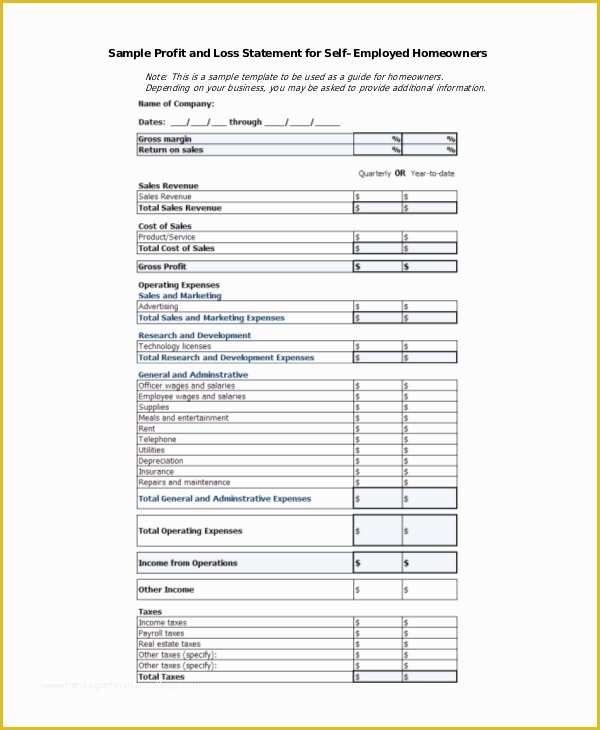 Free Profit and Loss Template for Self Employed Of Profit & Loss Statement Template 13 Free Pdf Excel