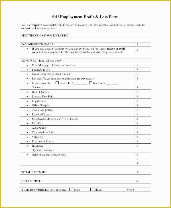 Free Profit and Loss Template for Self Employed Of Profit and Loss Statement Template for Self Employed Excel
