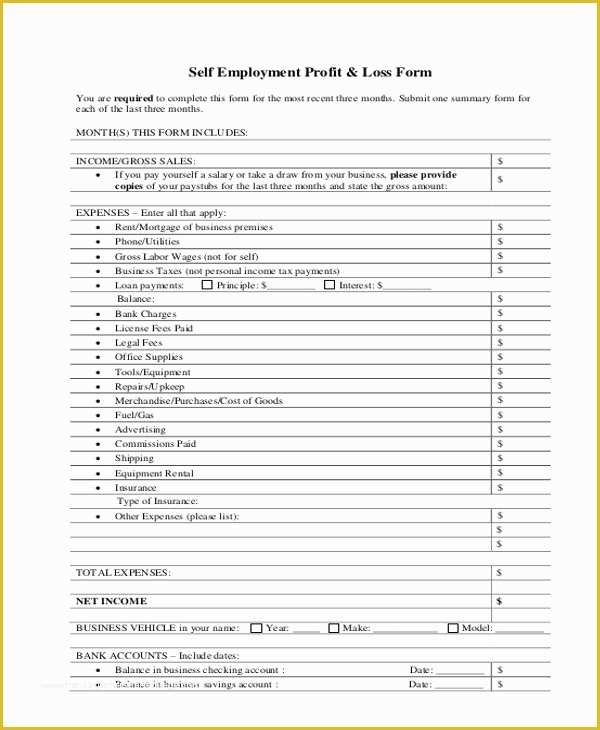 Free Profit and Loss Template for Self Employed Of Profit Loss Statement for Self Employed