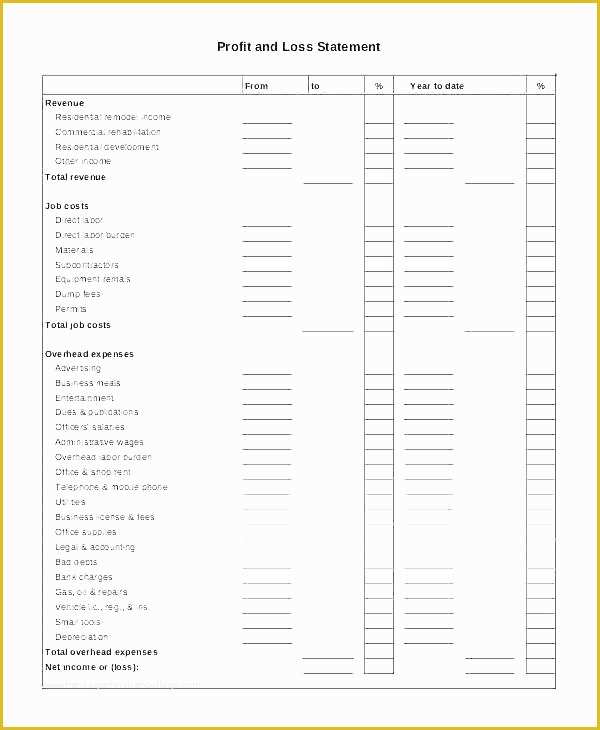 Free Profit and Loss Template for Self Employed Of Weekly Profit and Loss Template Restaurant Monthly Profit