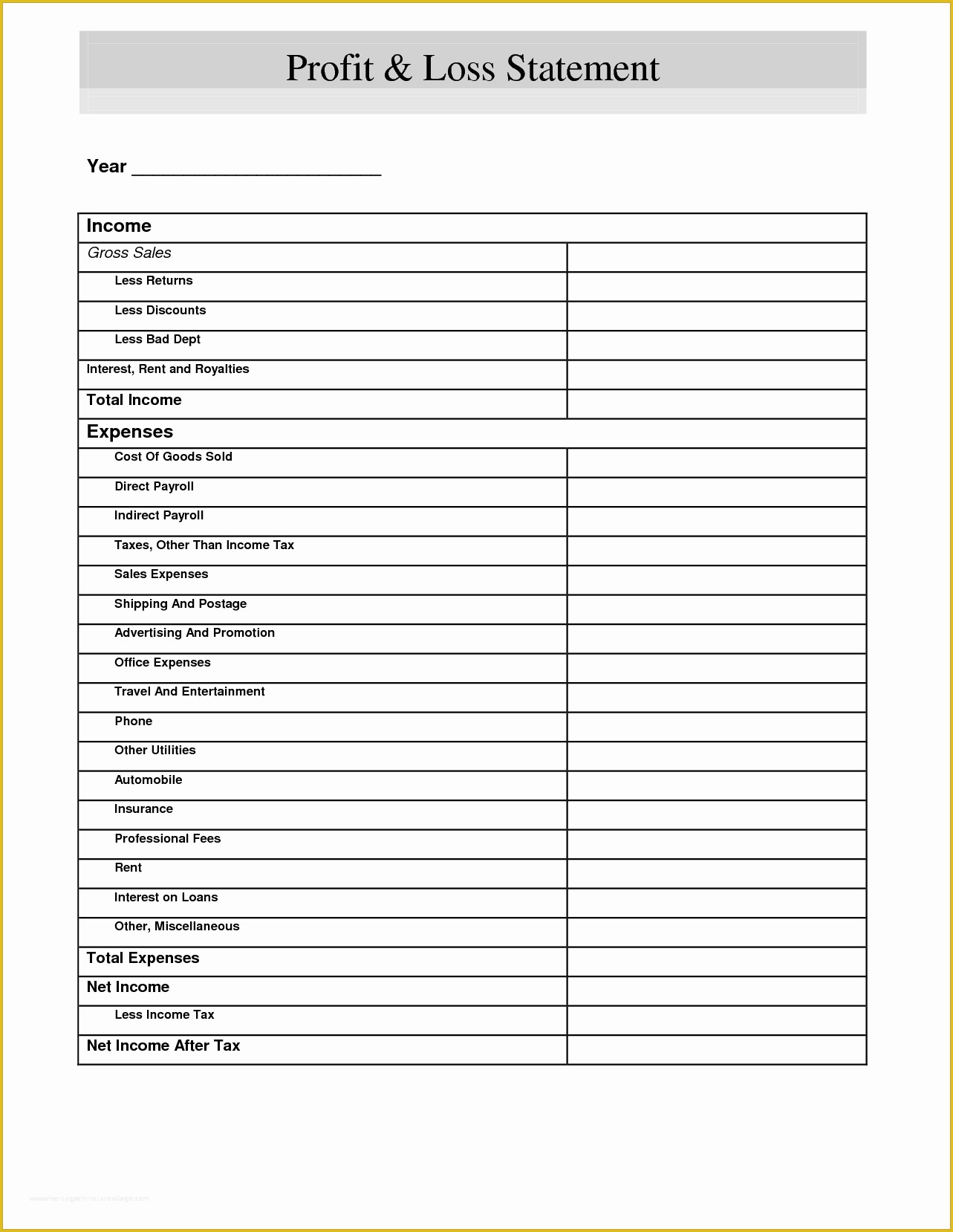 Free Profit and Loss Template Of Free Profit and Loss Statement Template form